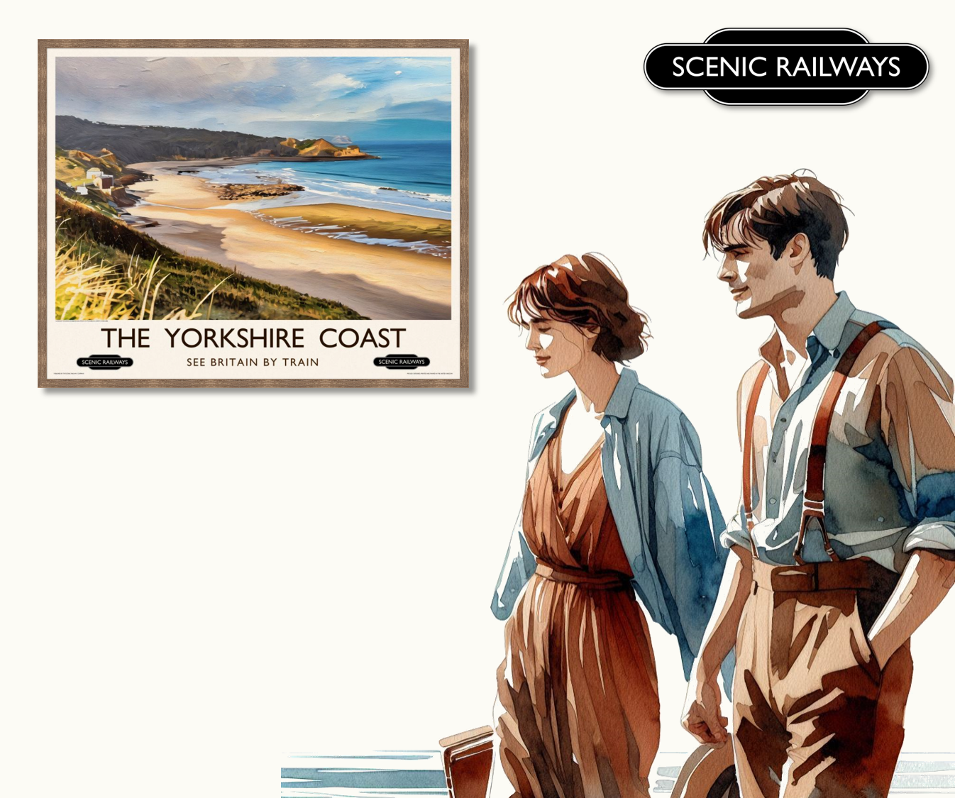 Vintage travel poster- The Yorkshire Coast - Scenic Railways