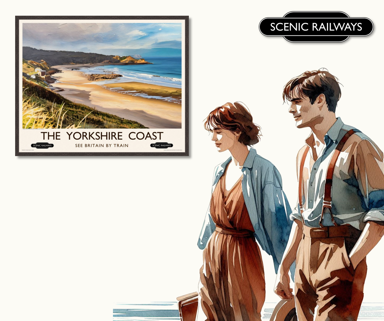 Vintage travel poster- The Yorkshire Coast - Scenic Railways