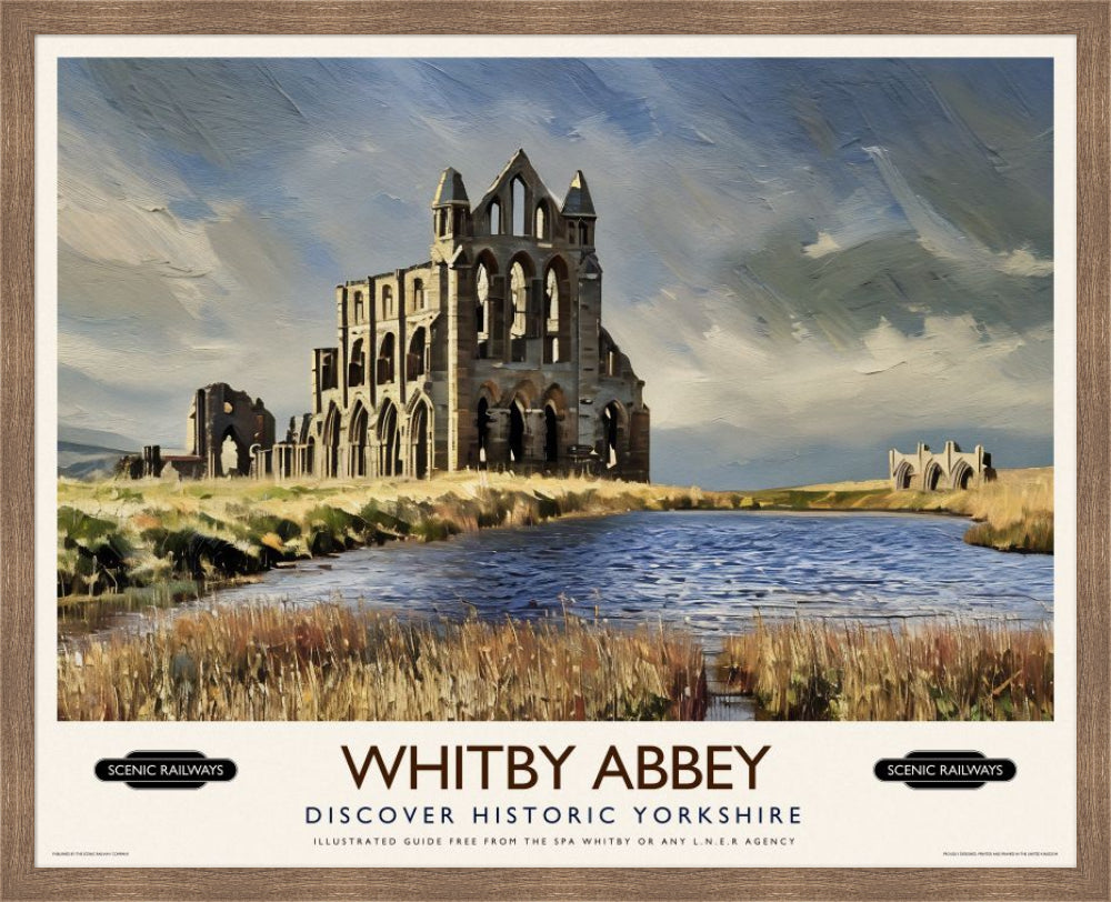 Vintage travel poster- Whitby Abbey, Yorkshire - Scenic Railways