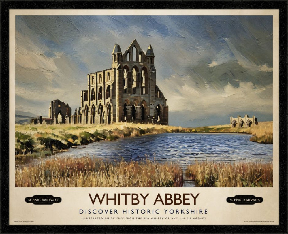 Vintage travel poster- Whitby Abbey, Yorkshire - Scenic Railways