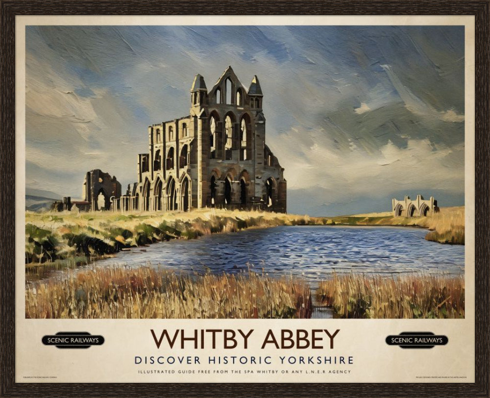 Vintage travel poster- Whitby Abbey, Yorkshire - Scenic Railways
