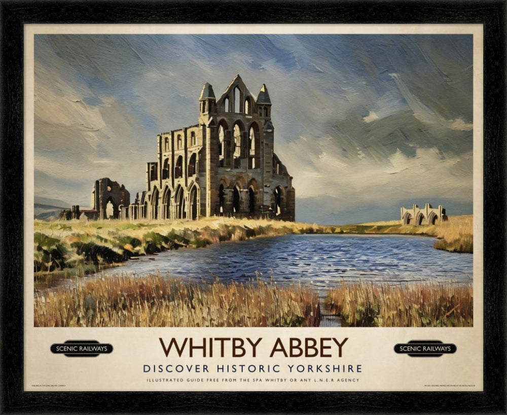 Vintage travel poster- Whitby Abbey, Yorkshire - Scenic Railways