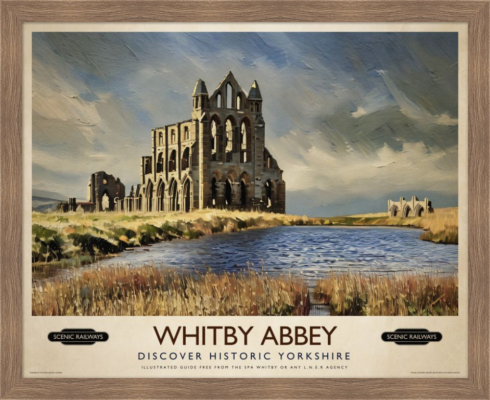 Vintage travel poster- Whitby Abbey, Yorkshire - Scenic Railways