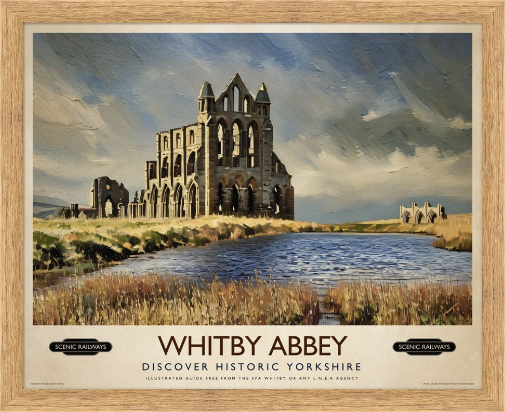 Vintage travel poster- Whitby Abbey, Yorkshire - Scenic Railways