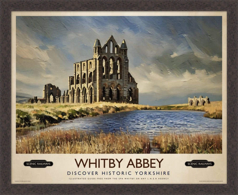 Vintage travel poster- Whitby Abbey, Yorkshire - Scenic Railways