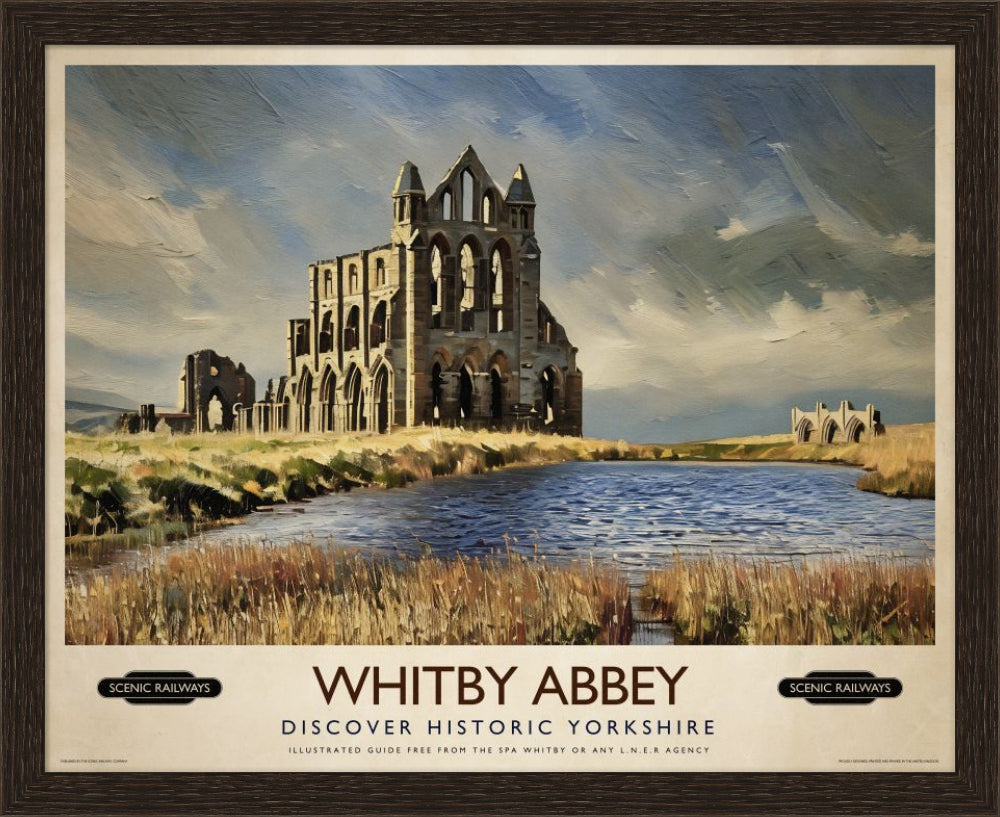 Vintage travel poster- Whitby Abbey, Yorkshire - Scenic Railways