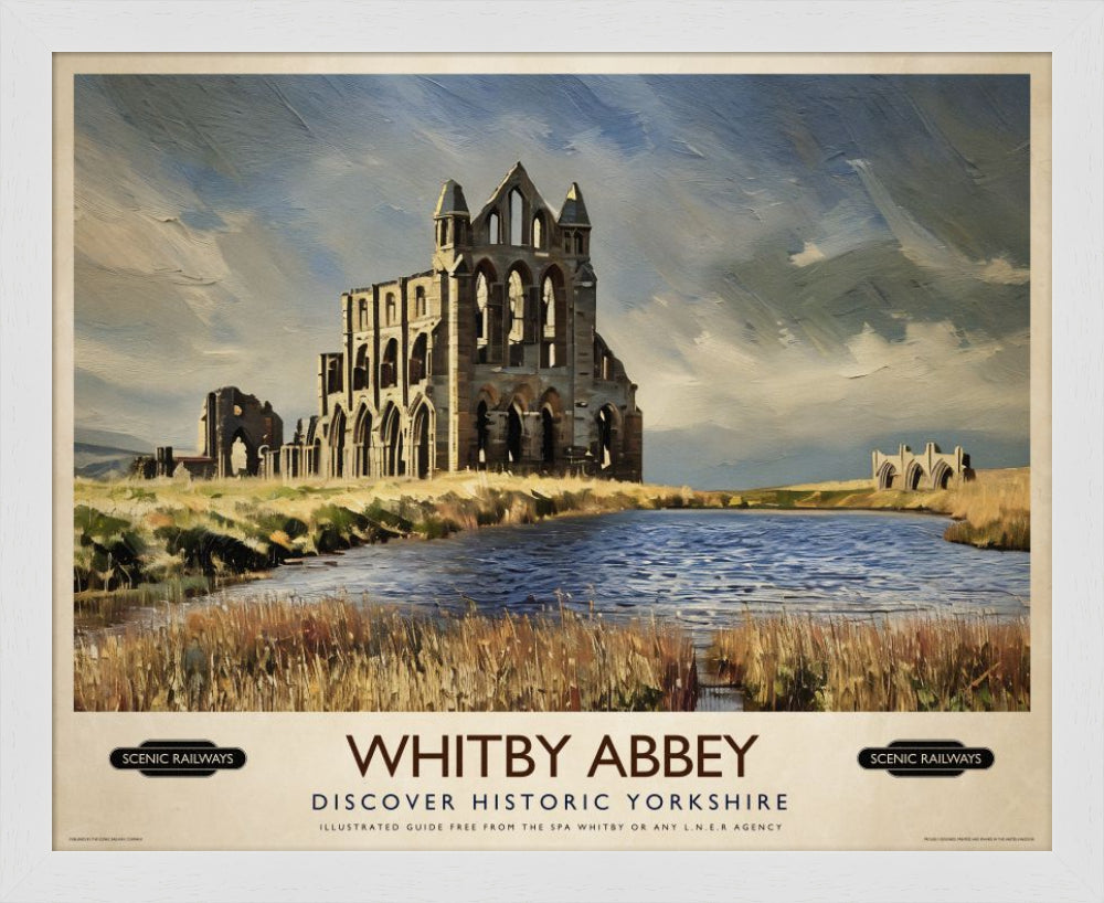 Vintage travel poster- Whitby Abbey, Yorkshire - Scenic Railways