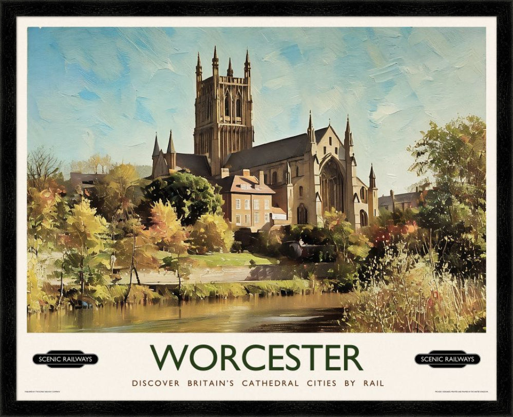 Vintage travel poster- Worcester, The Cathedral - Scenic Railways