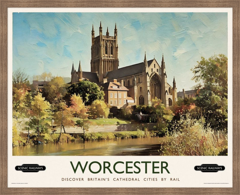Vintage travel poster- Worcester, The Cathedral - Scenic Railways