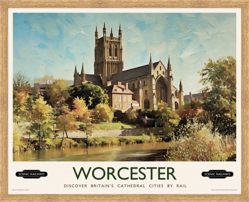 Vintage travel poster- Worcester, The Cathedral - Scenic Railways