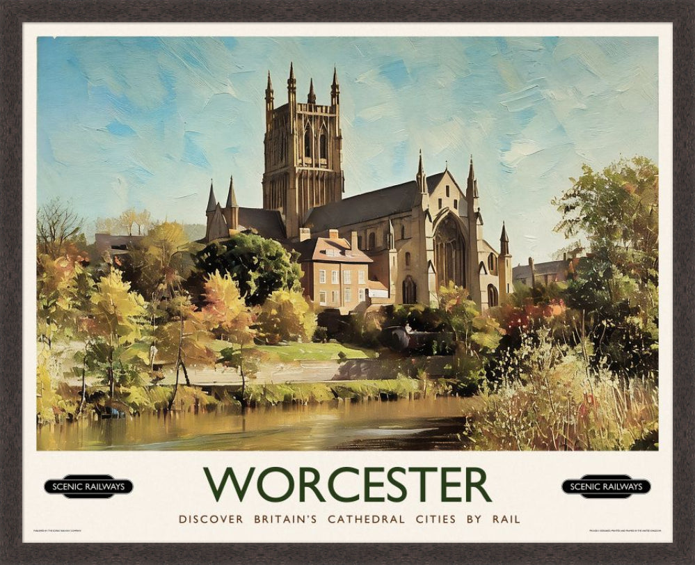 Vintage travel poster- Worcester, The Cathedral - Scenic Railways