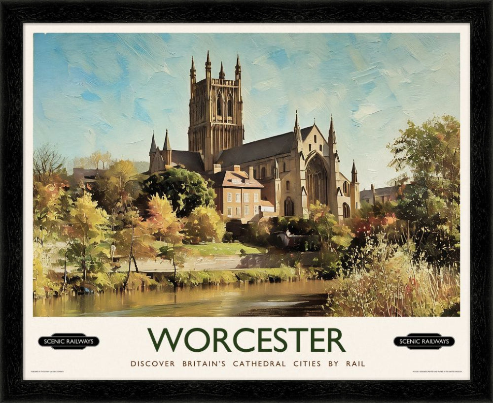 Vintage travel poster- Worcester, The Cathedral - Scenic Railways