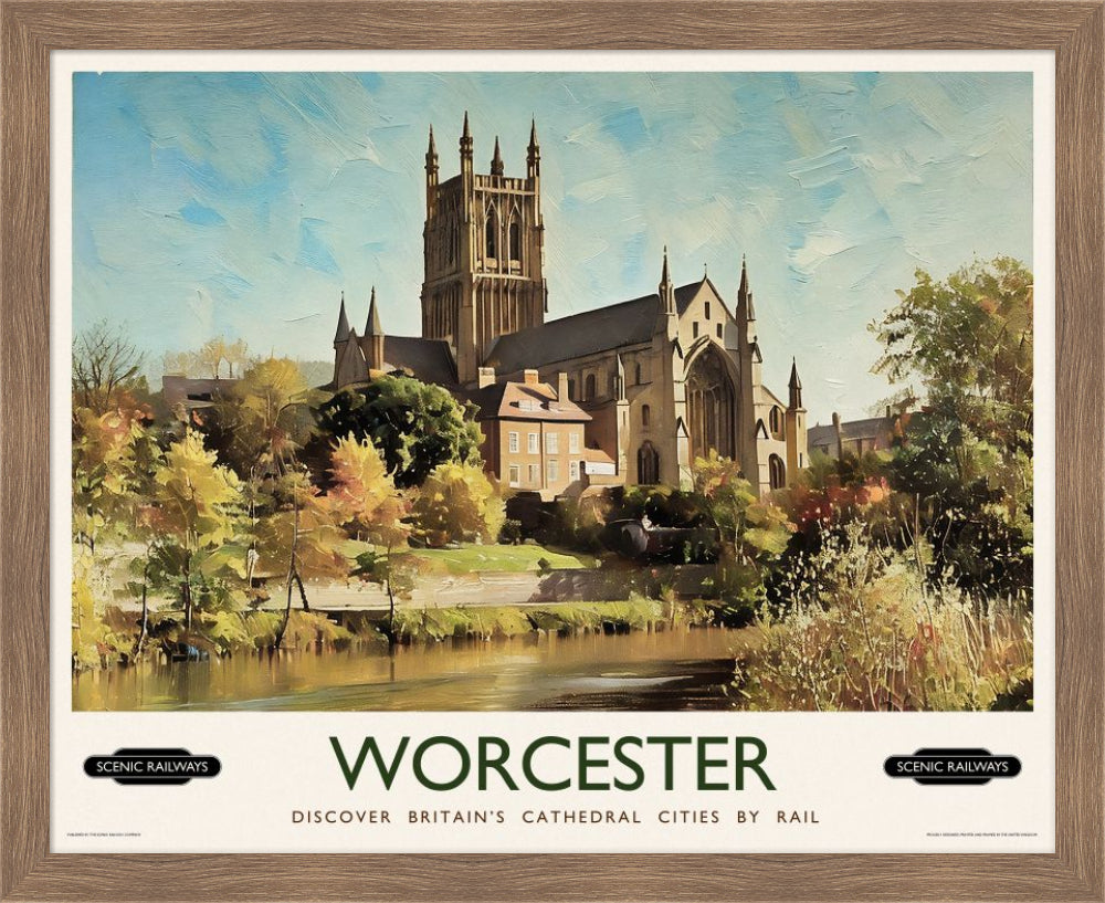 Vintage travel poster- Worcester, The Cathedral - Scenic Railways