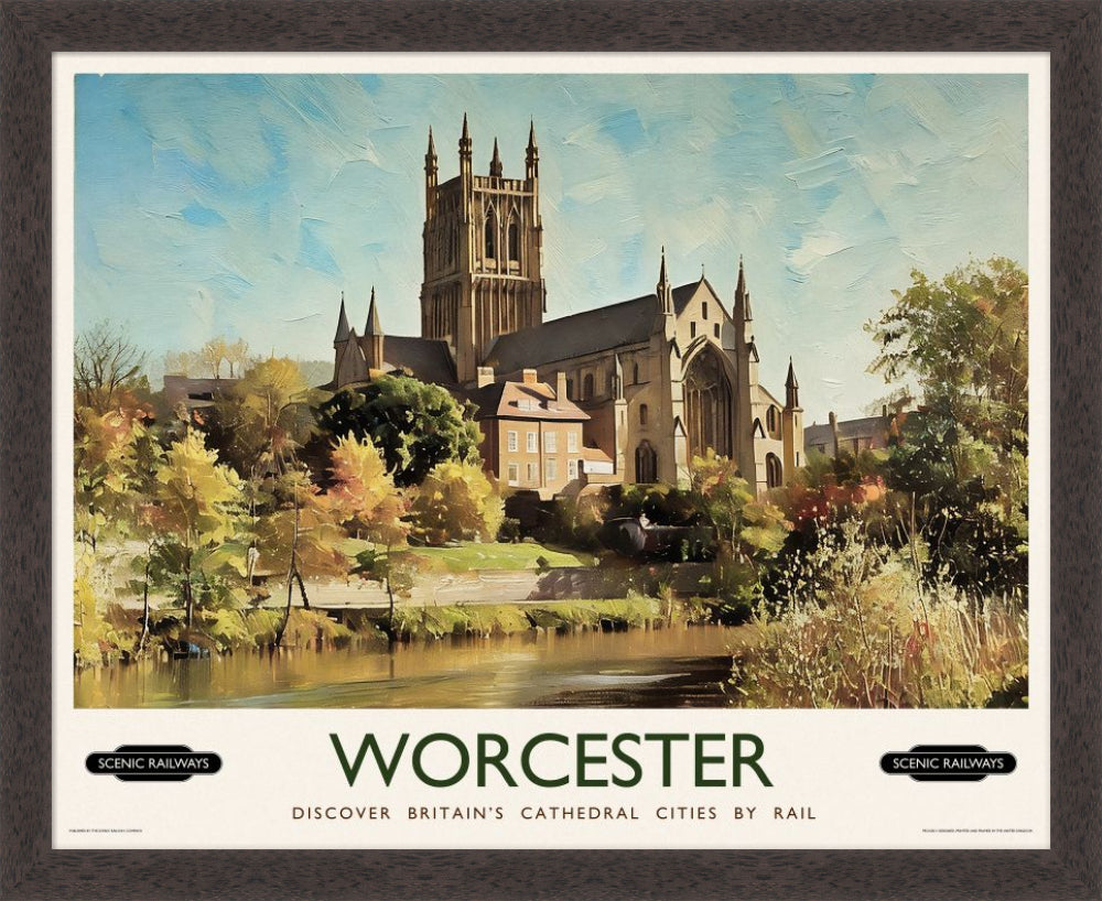Vintage travel poster- Worcester, The Cathedral - Scenic Railways