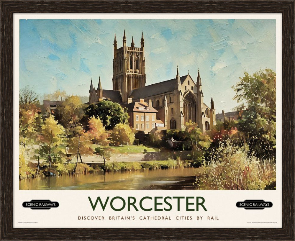 Vintage travel poster- Worcester, The Cathedral - Scenic Railways