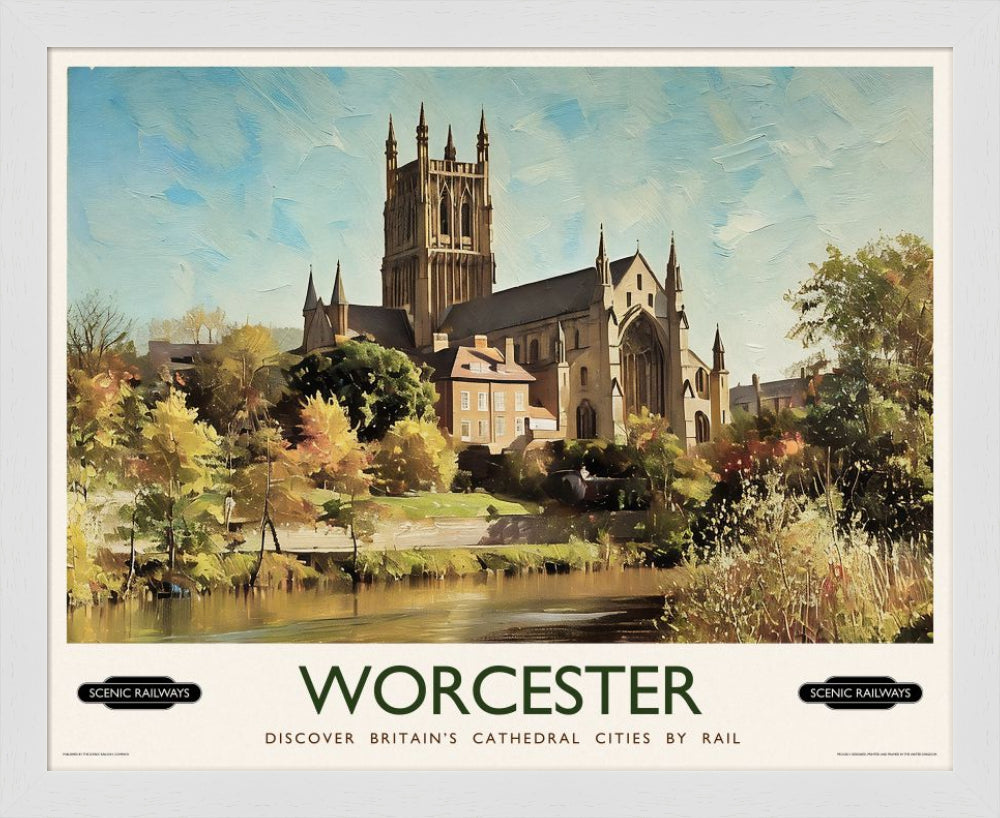 Vintage travel poster- Worcester, The Cathedral - Scenic Railways