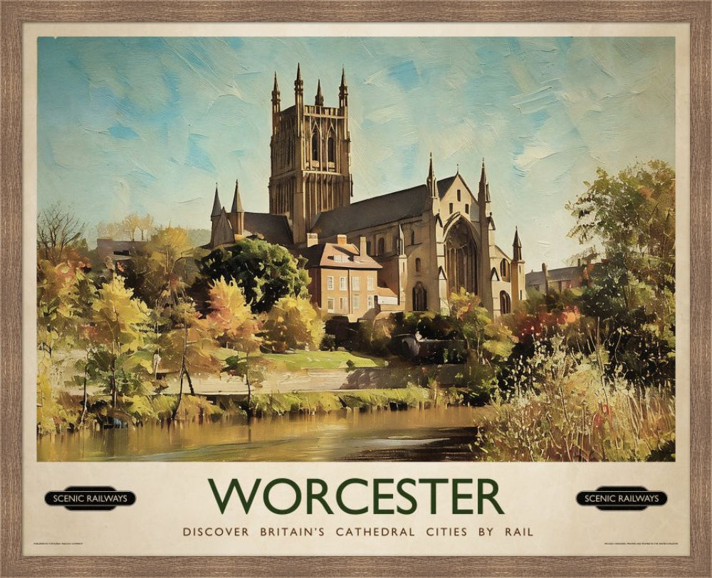Vintage travel poster- Worcester, The Cathedral - Scenic Railways