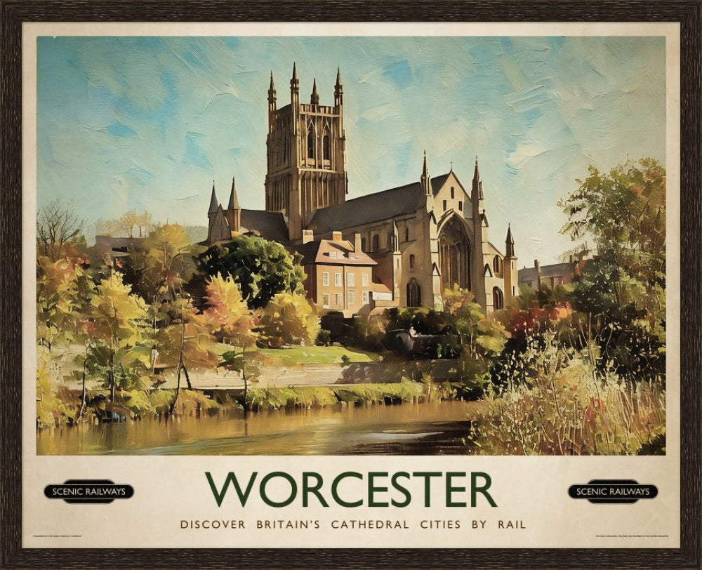 Vintage travel poster- Worcester, The Cathedral - Scenic Railways
