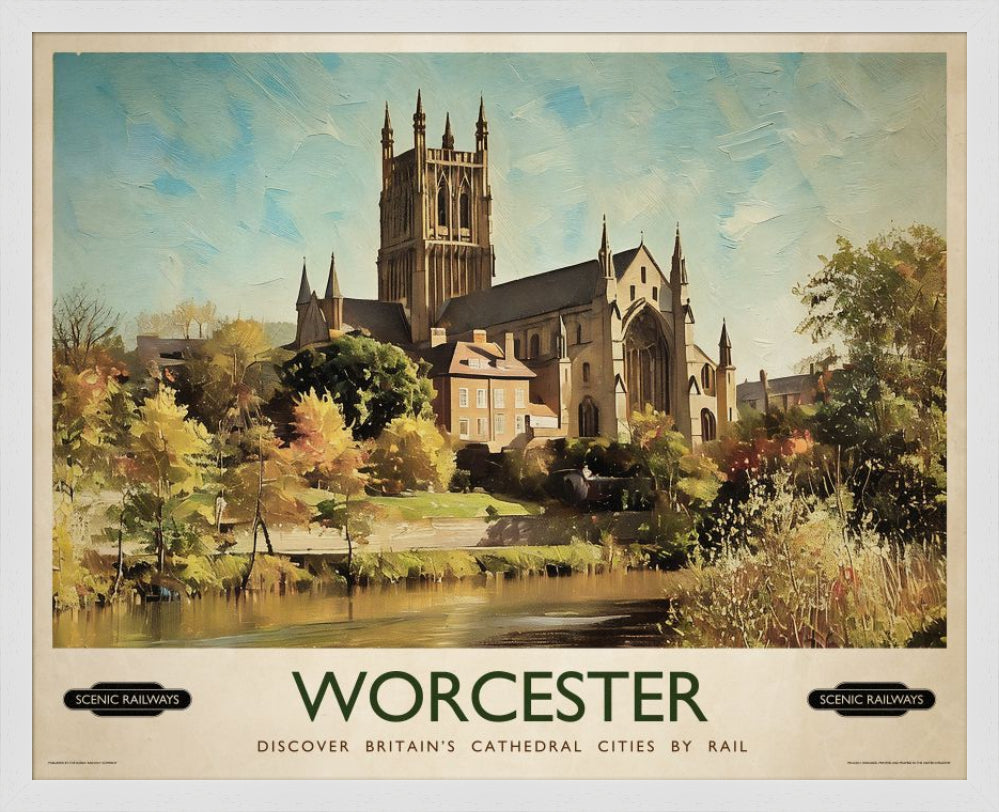 Vintage travel poster- Worcester, The Cathedral - Scenic Railways