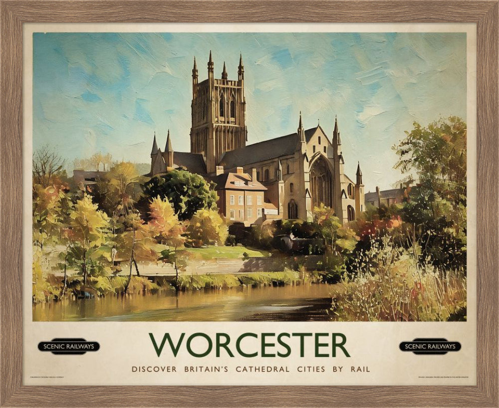 Vintage travel poster- Worcester, The Cathedral - Scenic Railways