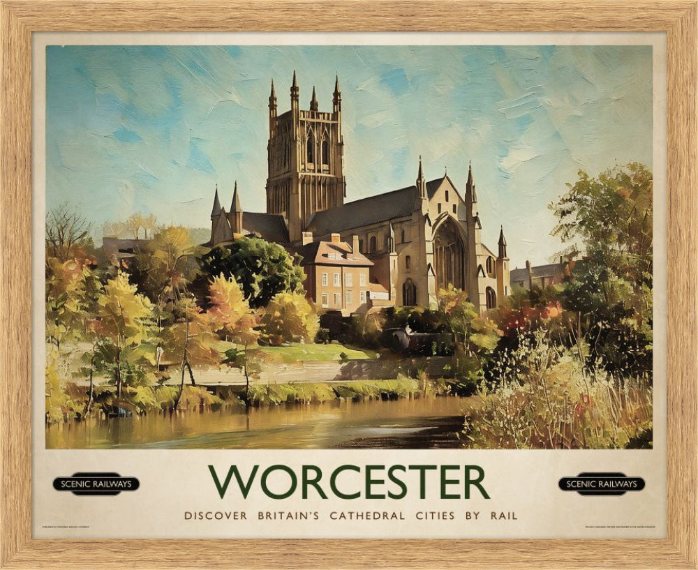Vintage travel poster- Worcester, The Cathedral - Scenic Railways