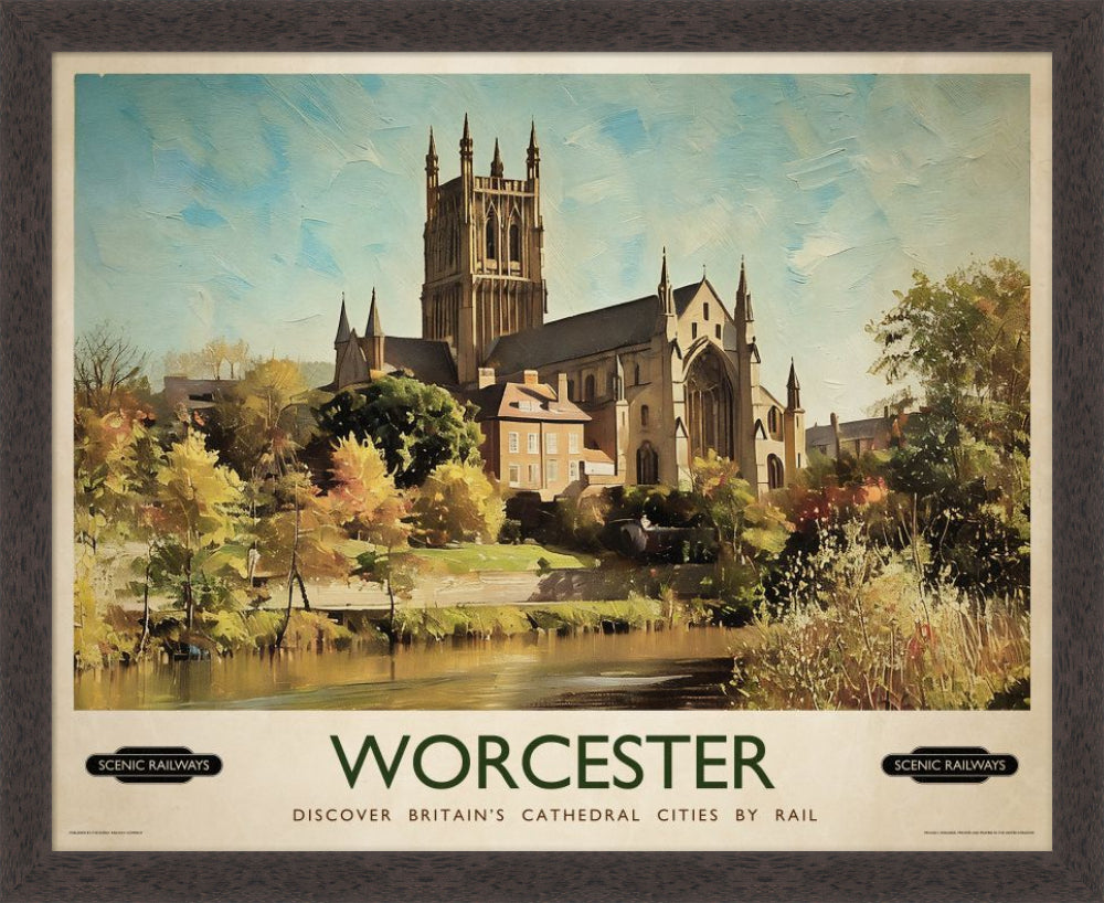 Vintage travel poster- Worcester, The Cathedral - Scenic Railways