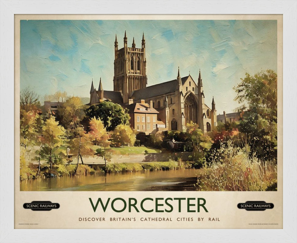 Vintage travel poster- Worcester, The Cathedral - Scenic Railways